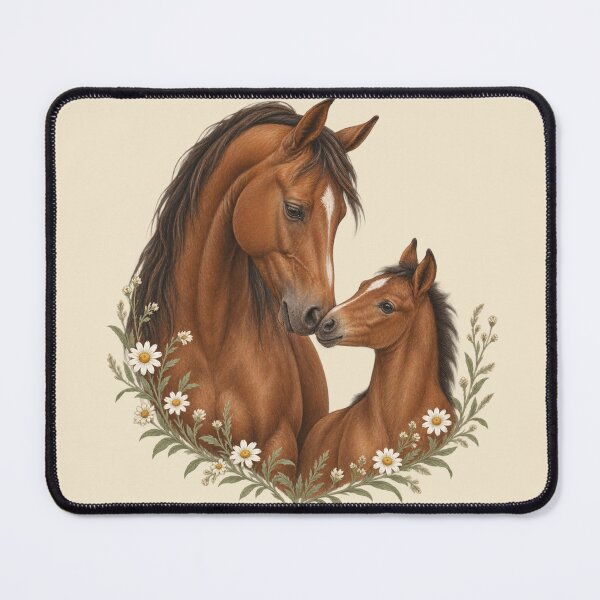 Item preview, Mare and Foal with Wild Daisies - Tender Horse Portrait designed and sold by Glottopia.