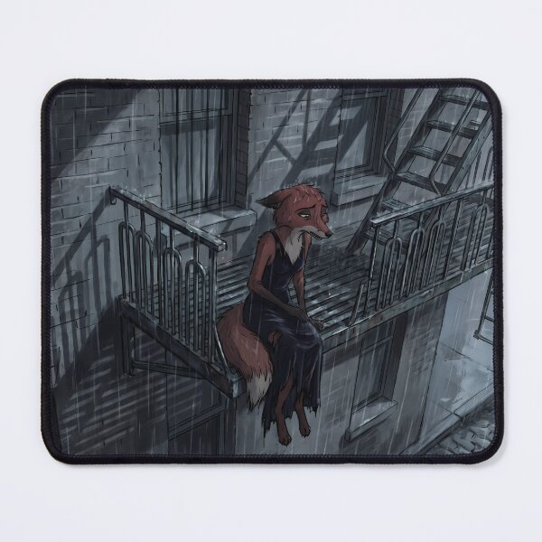 Item preview, Rainy Fire Escape Solitude | Melancholic Noir Fox Art designed and sold by ThegrayInterval.