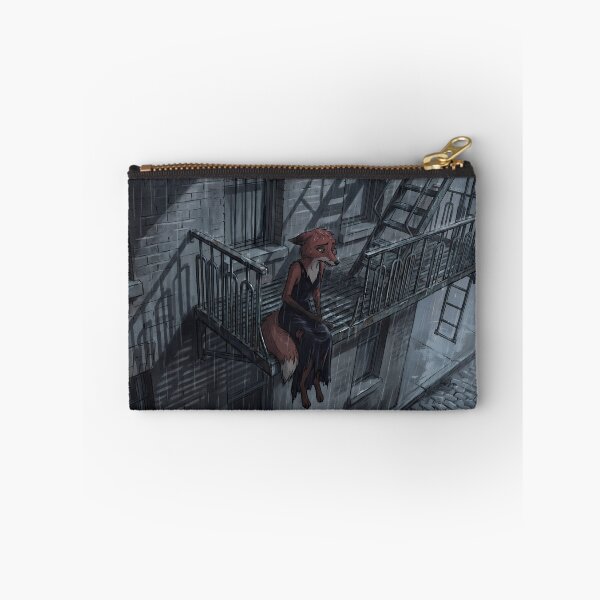 Item preview, Rainy Fire Escape Solitude | Melancholic Noir Fox Art designed and sold by ThegrayInterval.