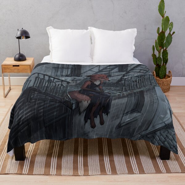 Item preview, Rainy Fire Escape Solitude | Melancholic Noir Fox Art designed and sold by ThegrayInterval.