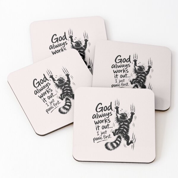 Item preview, God Always Works It Out I Just Panic First Christian Cat designed and sold by ChuyenSuperx.