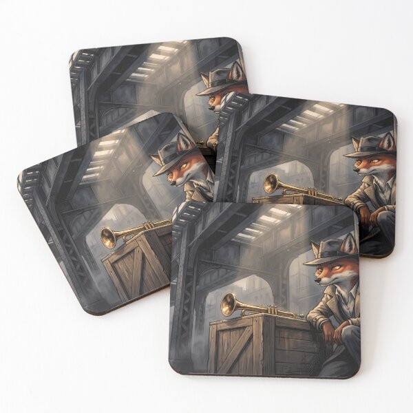 Item preview, Midnight Jazz Street | Noir Detective Fox & Golden Trumpet designed and sold by ThegrayInterval.