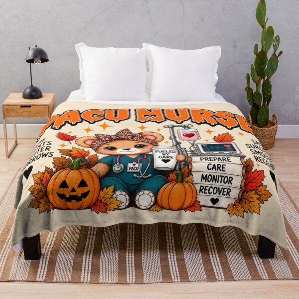 Item preview, Halloween PACU Nurse Leopard Print Bear Throw Blanket designed and sold by ClinicalHubs.