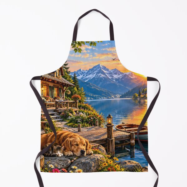 Item preview, Lakeside Cabin Golden Retriever Sunset Landscape designed and sold by Pyt27.