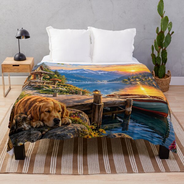 Item preview, Lakeside Cabin Golden Retriever Sunset Landscape designed and sold by Pyt27.