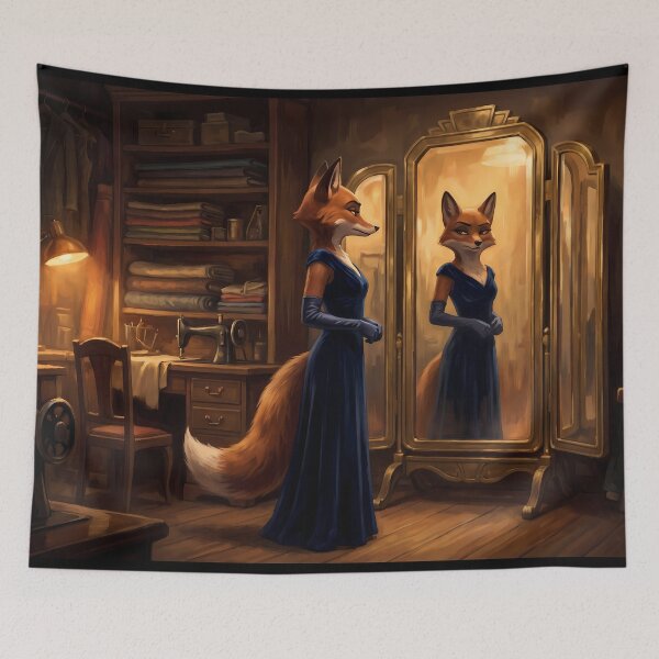 Item preview, The Fitting Room Mirror | Elegant Noir Fox Lady Art designed and sold by ThegrayInterval.