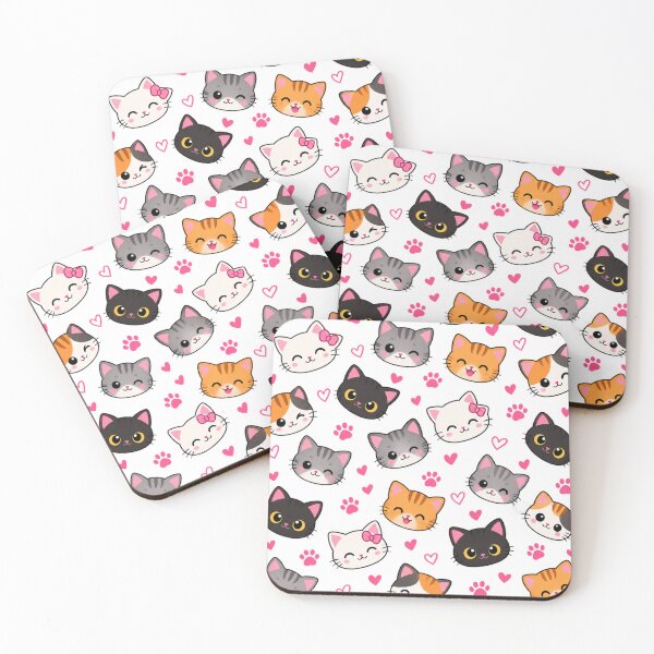 Item preview, Cute Kawaii Cat Pattern – Adorable Cartoon Cats, Hearts & Paw Prints designed and sold by JrNergal.
