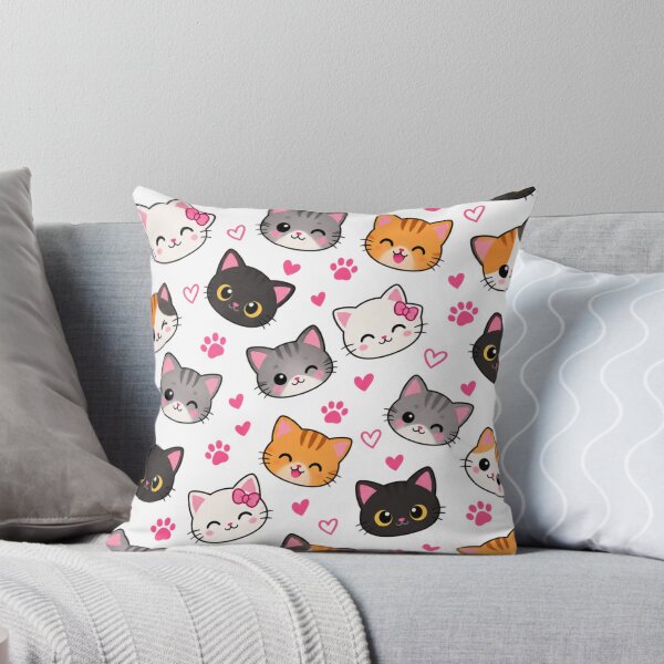 Item preview, Cute Kawaii Cat Pattern – Adorable Cartoon Cats, Hearts & Paw Prints designed and sold by JrNergal.