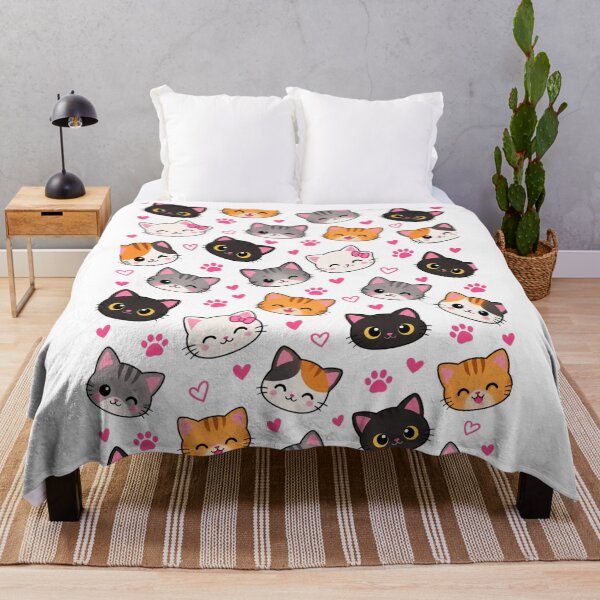Item preview, Cute Kawaii Cat Pattern – Adorable Cartoon Cats, Hearts & Paw Prints designed and sold by JrNergal.
