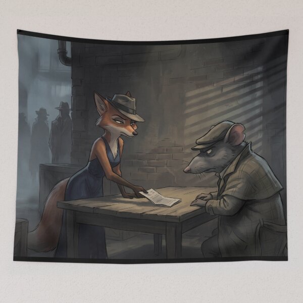 Item preview, Secret Deal in Shadows | Noir Fox Lady & Detective Rat designed and sold by ThegrayInterval.