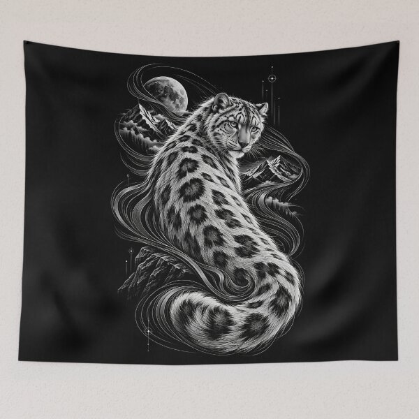 Item preview, Snow Leopard Black and White Wildlife Art – Flowing Lines designed and sold by ManJiangHong.