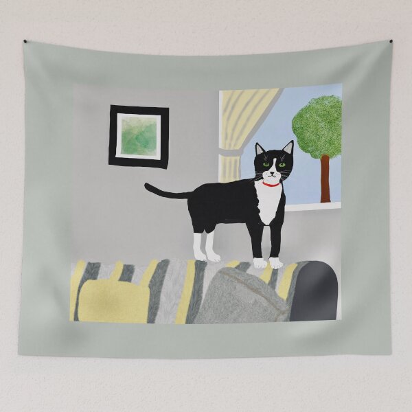 Item preview, Black Cat in Cozy Living Room designed and sold by Elaine M Hayward .