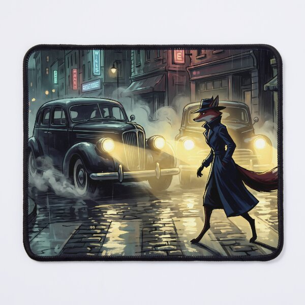 Item preview, Crossing in the Fog | Vintage Noir Cars & Fox Detective designed and sold by ThegrayInterval.