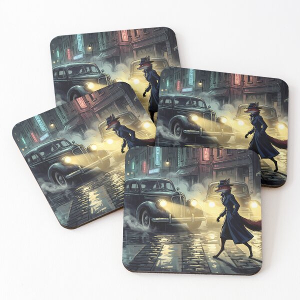 Item preview, Crossing in the Fog | Vintage Noir Cars & Fox Detective designed and sold by ThegrayInterval.