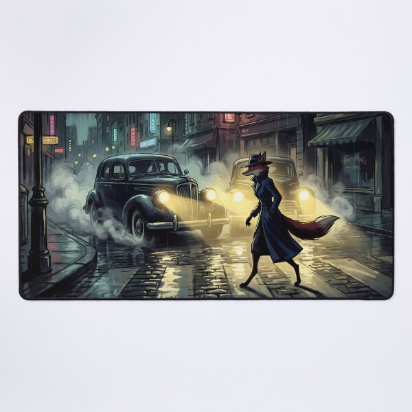 Item preview, Crossing in the Fog | Vintage Noir Cars & Fox Detective designed and sold by ThegrayInterval.