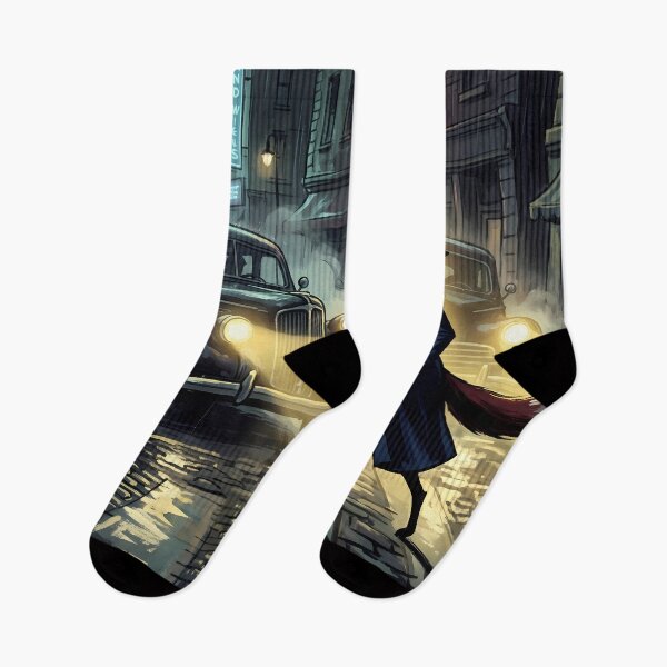 Item preview, Crossing in the Fog | Vintage Noir Cars & Fox Detective designed and sold by ThegrayInterval.