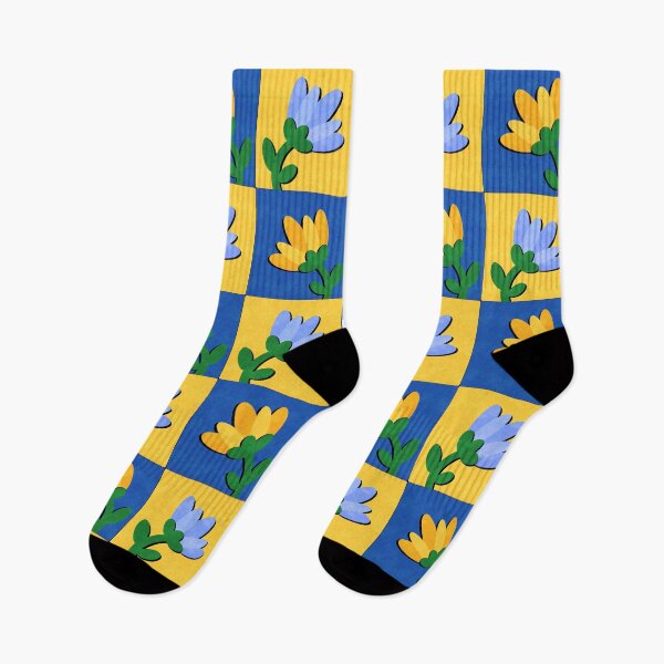 Item preview, Floral Grid Pattern – Blue & Yellow Flower Sticker designed and sold by tviyluv.