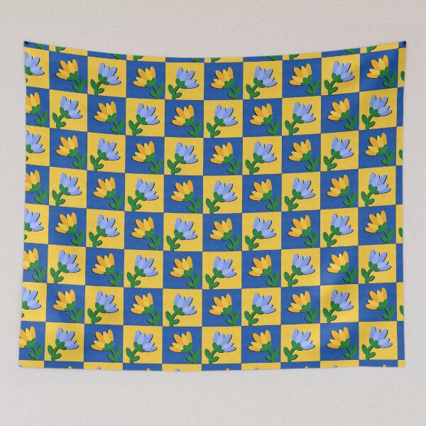 Item preview, Floral Grid Pattern – Blue & Yellow Flower Sticker designed and sold by tviyluv.