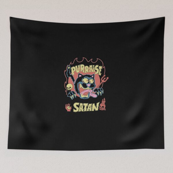 Item preview, Funny Satanic Black Cat Purraise Retro Metal Parody designed and sold by AngusShanahan.