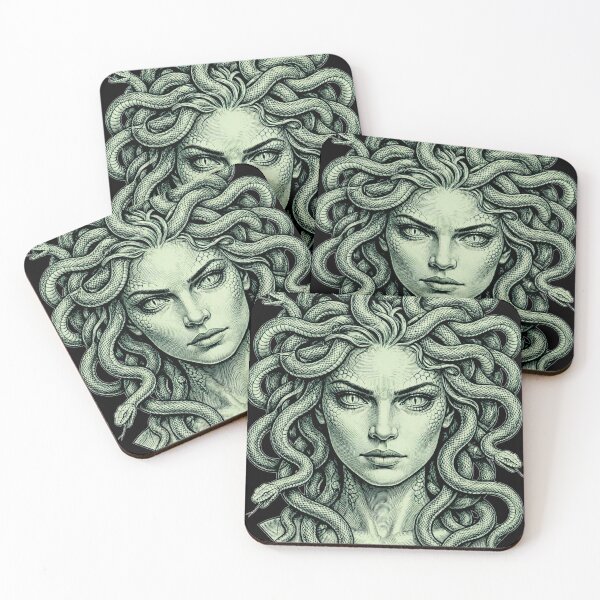 Item preview, gorgon medusa, green glow, mythological monster, snake hair, greek mythology, line art designed and sold by Danh Style.