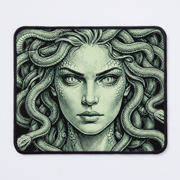Item preview, gorgon medusa, green glow, mythological monster, snake hair, greek mythology, line art designed and sold by Danh Style.