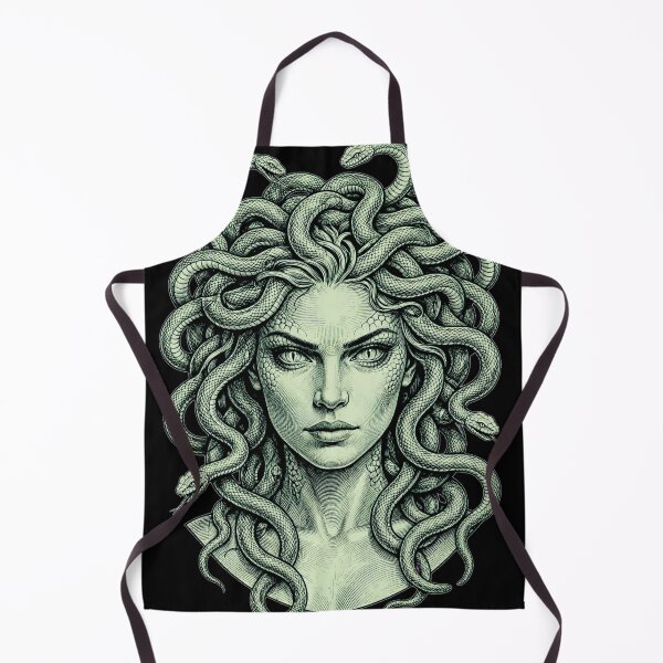 Item preview, gorgon medusa, green glow, mythological monster, snake hair, greek mythology, line art designed and sold by Danh Style.