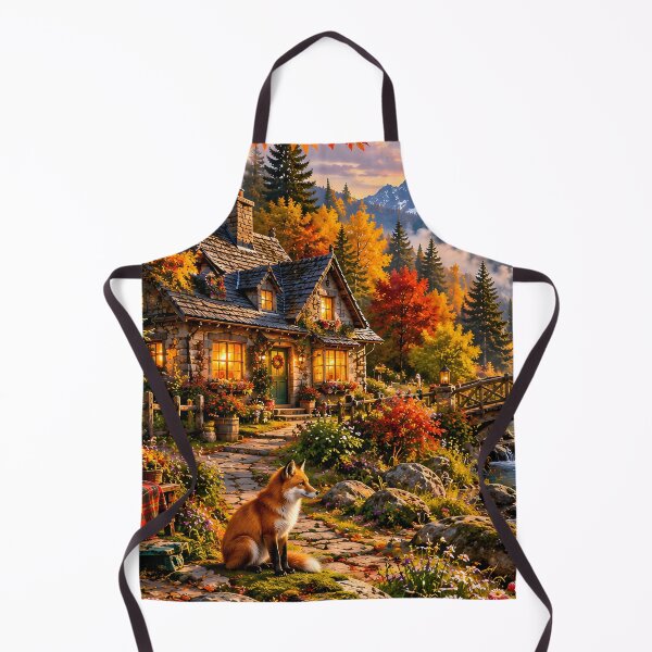 Item preview, Autumn Cottage Forest Waterfall Bridge Fox designed and sold by Pyt27.