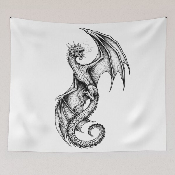 Item preview, Coiled Ascension Dragon - Tilted Wing Ink Illustration designed and sold by DragonSerpent Ink.