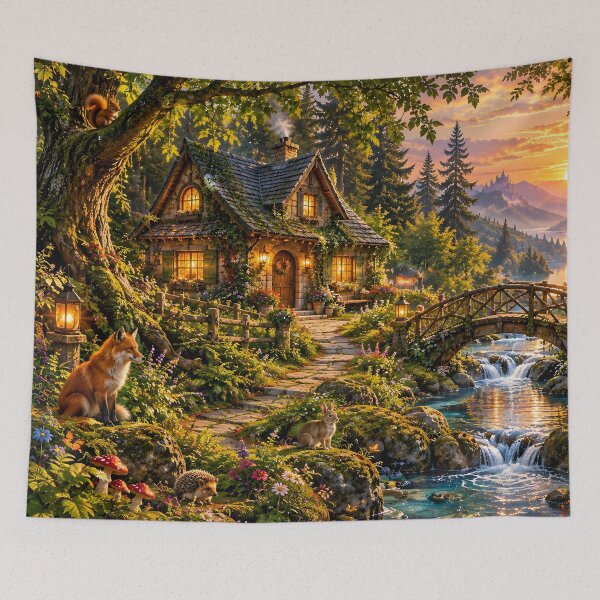 Item preview, Enchanted Forest Cottage Stone Bridge Fox designed and sold by Pyt27.