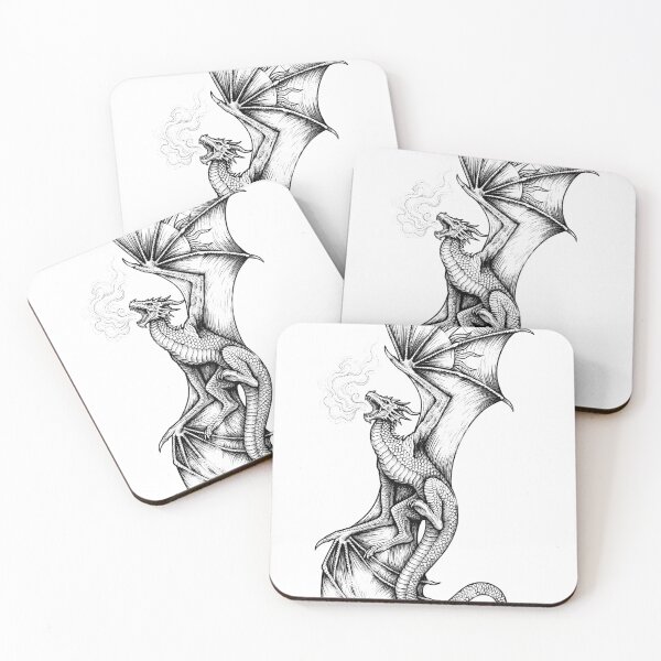 Item preview, Flame-Winged Dragon - Patterned Membrane Vertical Ink Art designed and sold by DragonSerpent Ink.