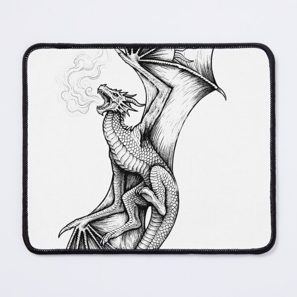 Item preview, Flame-Winged Dragon - Patterned Membrane Vertical Ink Art designed and sold by DragonSerpent Ink.