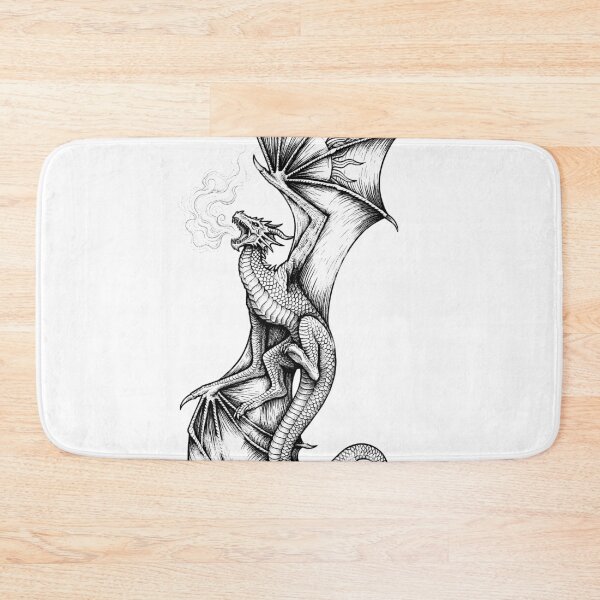 Item preview, Flame-Winged Dragon - Patterned Membrane Vertical Ink Art designed and sold by DragonSerpent Ink.