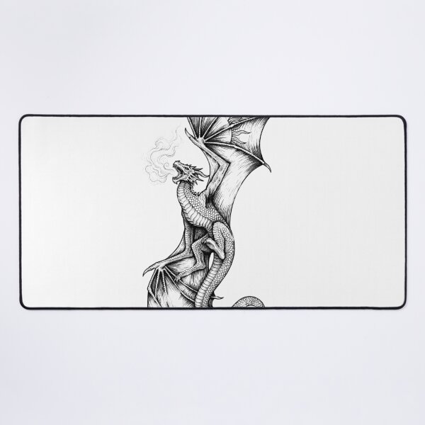 Item preview, Flame-Winged Dragon - Patterned Membrane Vertical Ink Art designed and sold by DragonSerpent Ink.