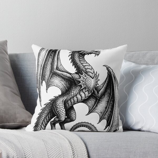 Item preview, Spiked Shoulder Dragon - Mirrored Fire Breath Ink Illustration designed and sold by DragonSerpent Ink.