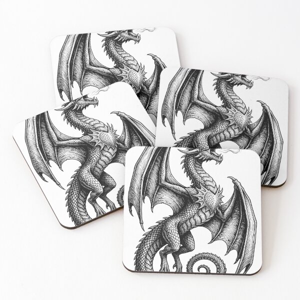 Item preview, Spiked Shoulder Dragon - Mirrored Fire Breath Ink Illustration designed and sold by DragonSerpent Ink.