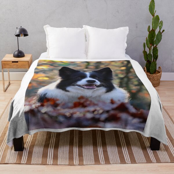 Item preview, Happy Border Collie Lying in Autumn Leaves designed and sold by VanGaldo.