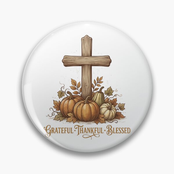 Item preview, Grateful Thankful Blessed Fall Wooden Cross Pumpkin Harvest Thanksgiving T-shirt and Sticker Design designed and sold by Billium Halder.