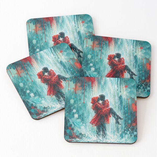 Item preview, Crimson Cascade - Romantic Waterfall Painting Teal and Red designed and sold by Joey Santiago.