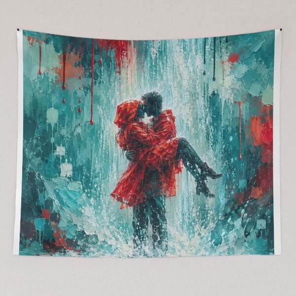 Item preview, Crimson Cascade - Romantic Waterfall Painting Teal and Red designed and sold by Joey Santiago.