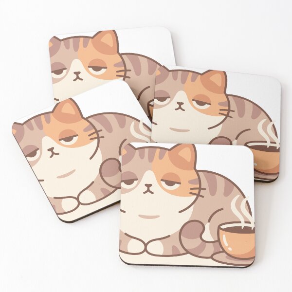 Item preview, Sleepy Tired Cat Next to Hot Coffee designed and sold by stickerbundle.