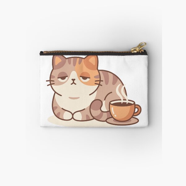 Item preview, Sleepy Tired Cat Next to Hot Coffee designed and sold by stickerbundle.