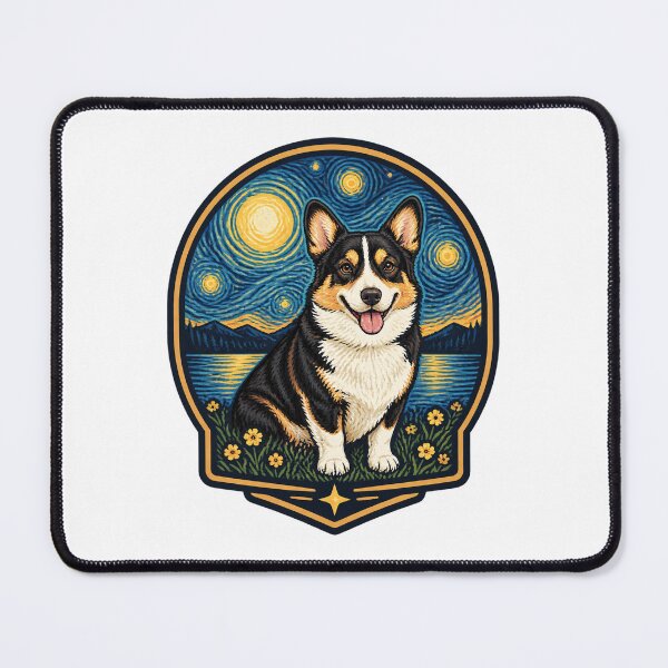 Item preview, Tri-Color Corgi Illustration with Night Sky Background designed and sold by Piiouf.