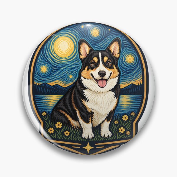 Item preview, Tri-Color Corgi Illustration with Night Sky Background designed and sold by Piiouf.