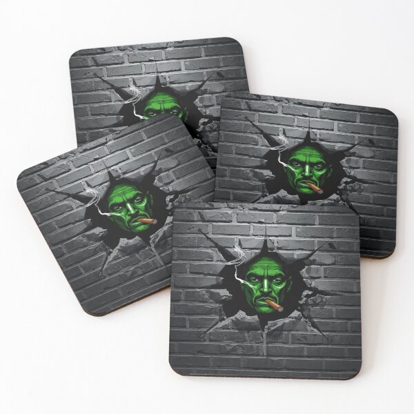 Item preview, Green-Faced Smoking Character Breaking Through Brick Wall designed and sold by Lespribos .