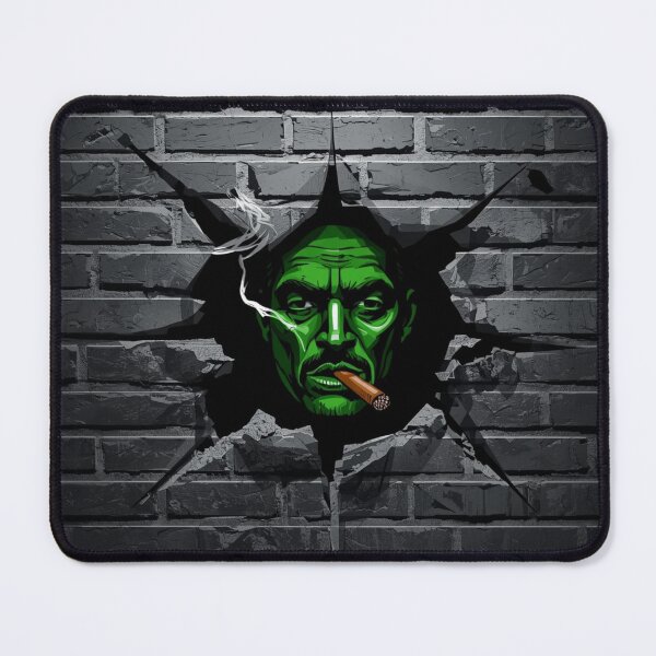 Item preview, Green-Faced Smoking Character Breaking Through Brick Wall designed and sold by Lespribos .