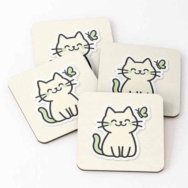 Item preview, Green tea cat and butterfly designed and sold by pin-upgirls9.