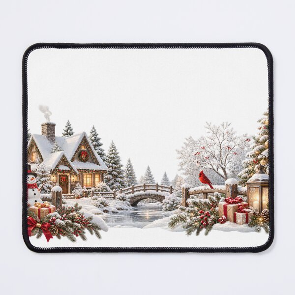 Item preview, White Christmas Winter Village Snowy Cottage Scene designed and sold by tw2us.