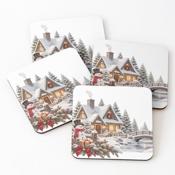 Item preview, White Christmas Winter Village Snowy Cottage Scene designed and sold by tw2us.