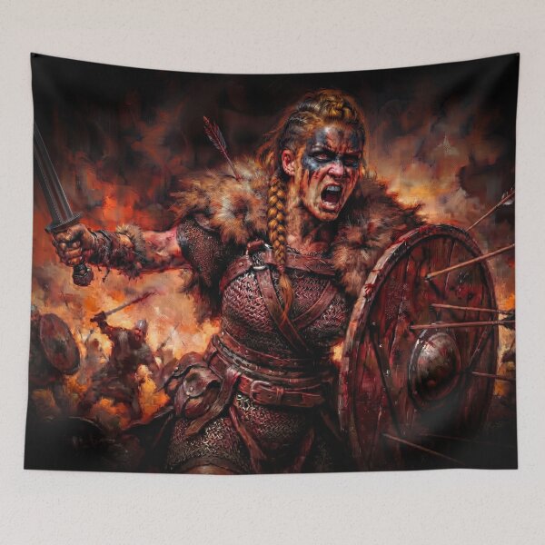 Item preview, Epic Viking Shieldmaiden in Combat – Historical Fantasy Action Art designed and sold by VALKYRAART53.