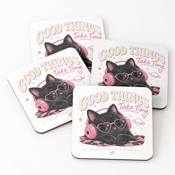 Item preview, Good Things Take Time – Cute Black Cat Y2K Retro designed and sold by DMQ-Designs.
